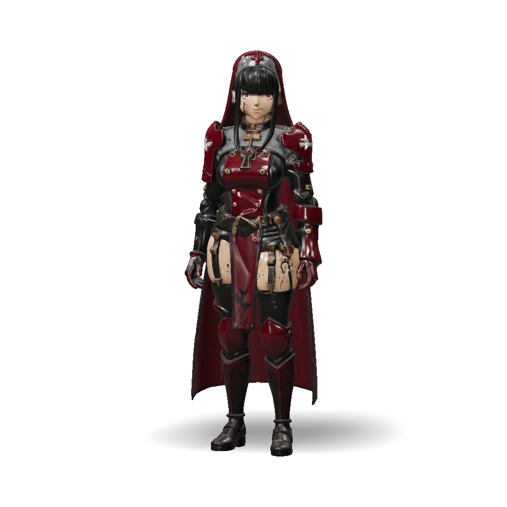 3D Model: female knight in red and black armor with crosses long black ...