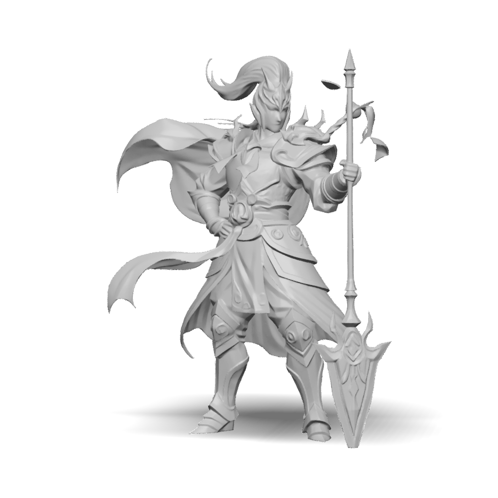 3D Model: armored fantasy warrior with ornate gold armor and green accents