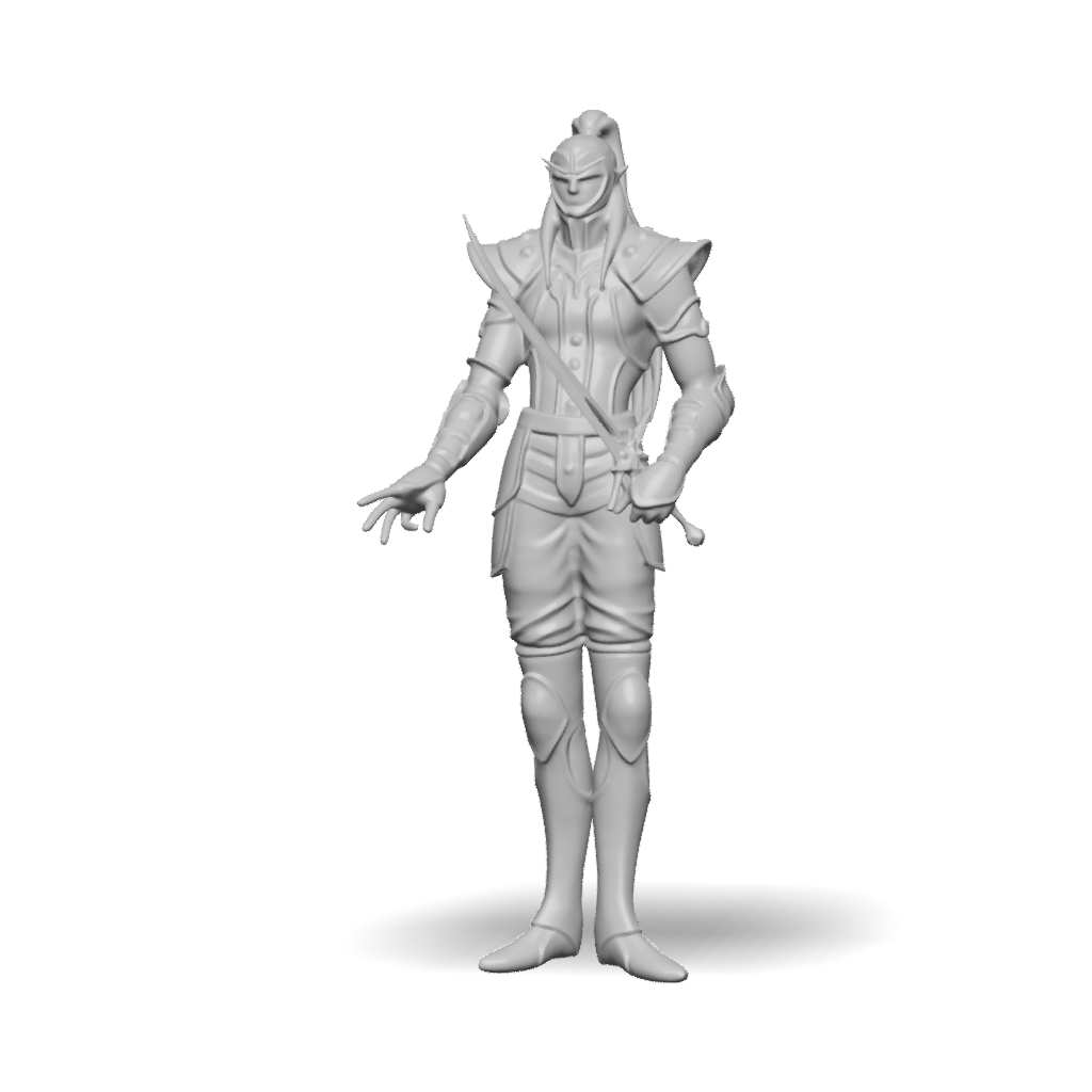 3D Model: Armored fantasy knight with orange cloth curved sword ...