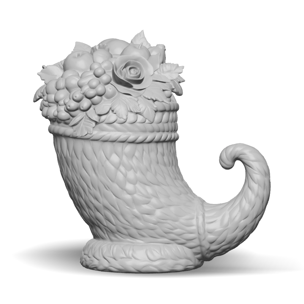 3D Model: woven rope horn shaped fruit basket with a cluster of fruits ...