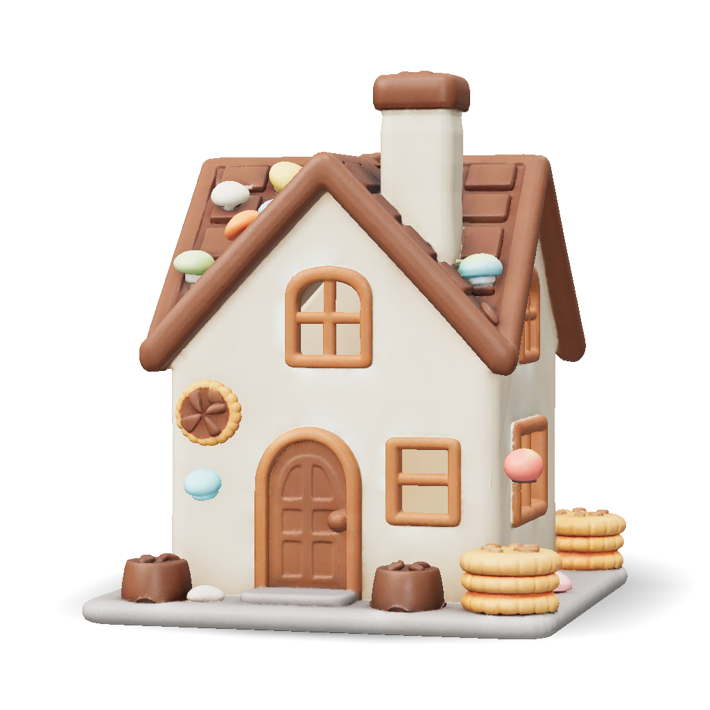 3D Model: A house made of candy cookies and chocolates
