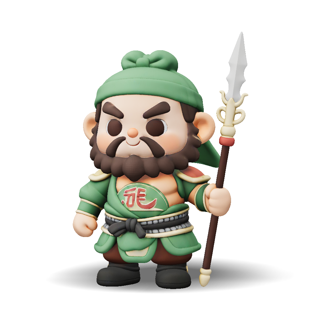 3D Model: green armored warrior figurine with beard helmet and spear