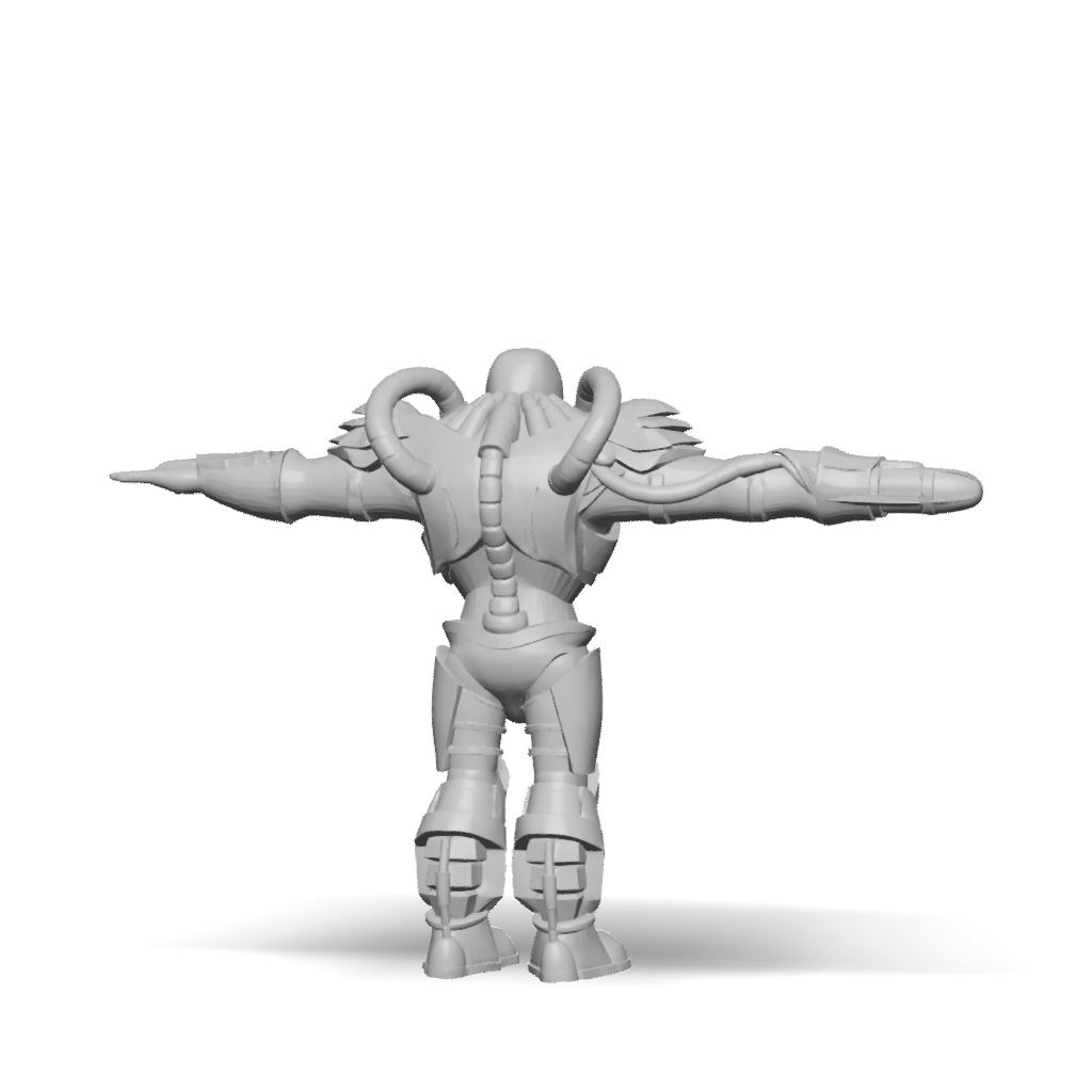 3D Model: back view of a humanoid mech with segmented armor oversized ...
