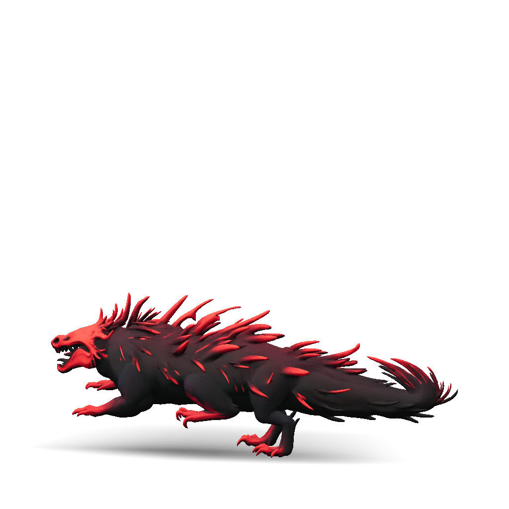 3D Model: dragon creature with red spines and black body spiky scales