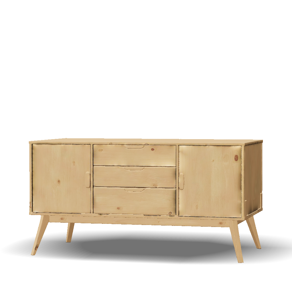3D Model: wooden sideboard with three central drawers and two side ...