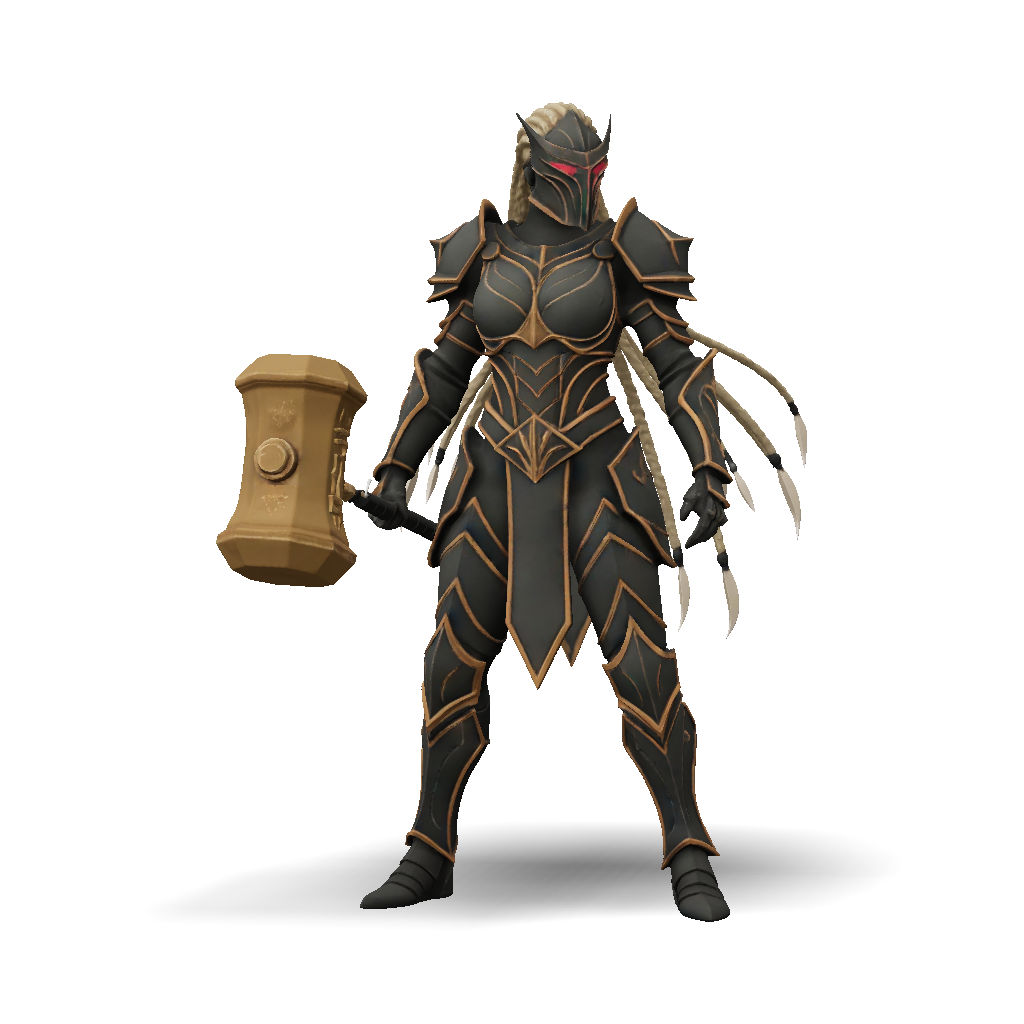 3D Model: fantasy armored knight in dark metal armor with gold trim red ...