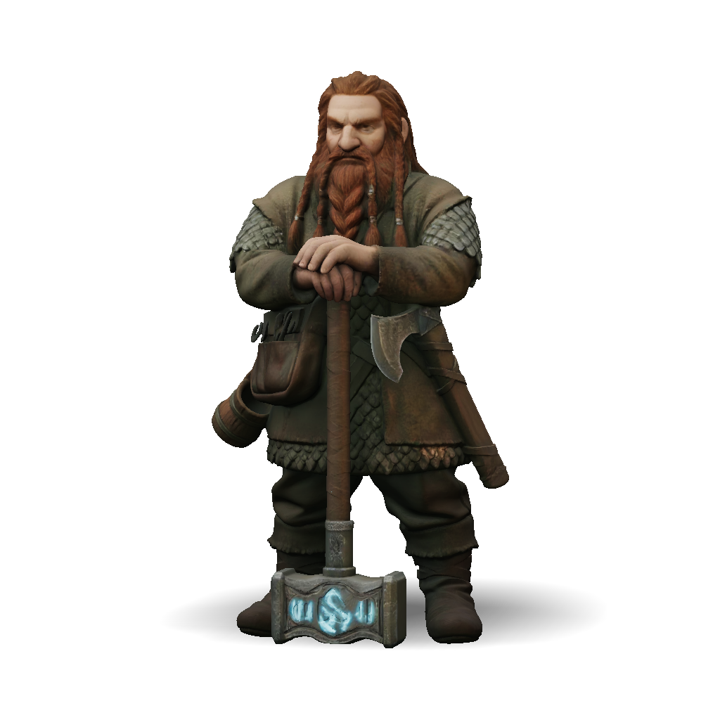 3D Model: dwarf warrior with glowing war hammer leather armor and ...