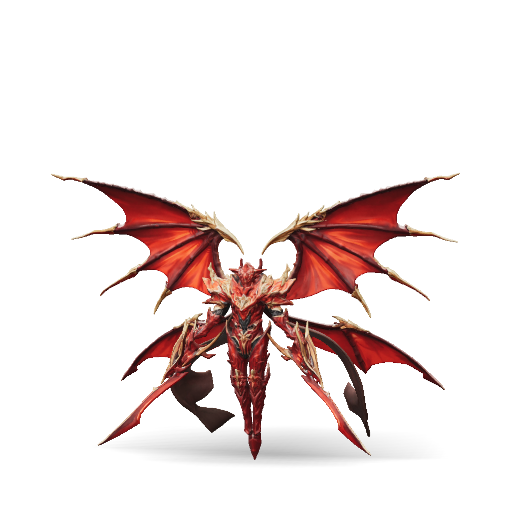 3D Model: red armored dragon with massive wings and spiked plating