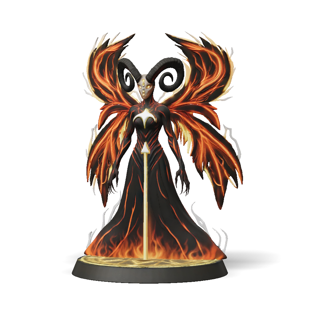 3D Model: fiery winged figure with glowing sword and flame wings on a ...