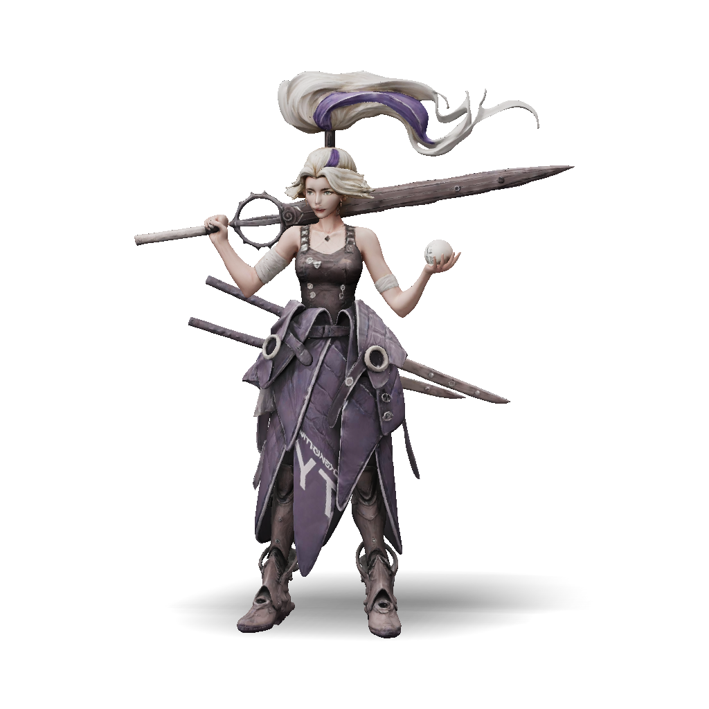 3D Model: fantasy female warrior with large sword purple layered armor ...