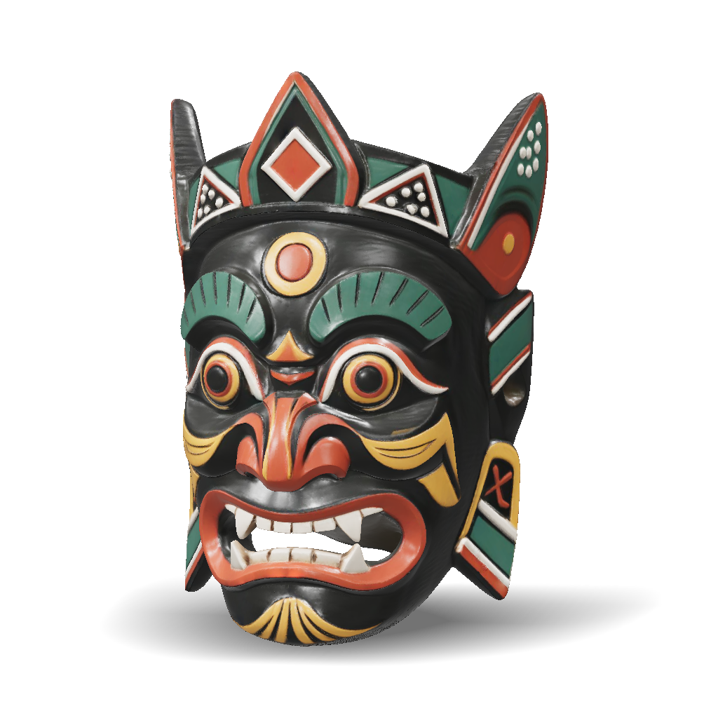 3D Model: demon mask with bold colors carved wood painted details ...