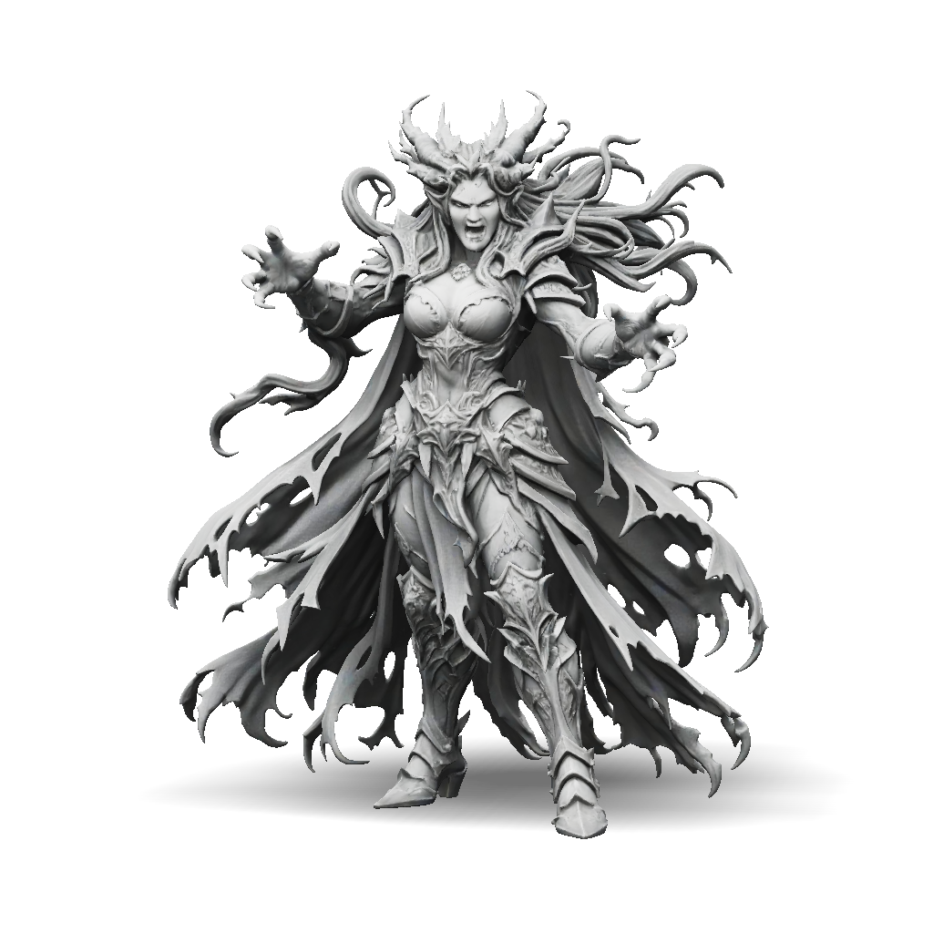 3D Model: ornate armored female warrior in jagged plate armor with ...
