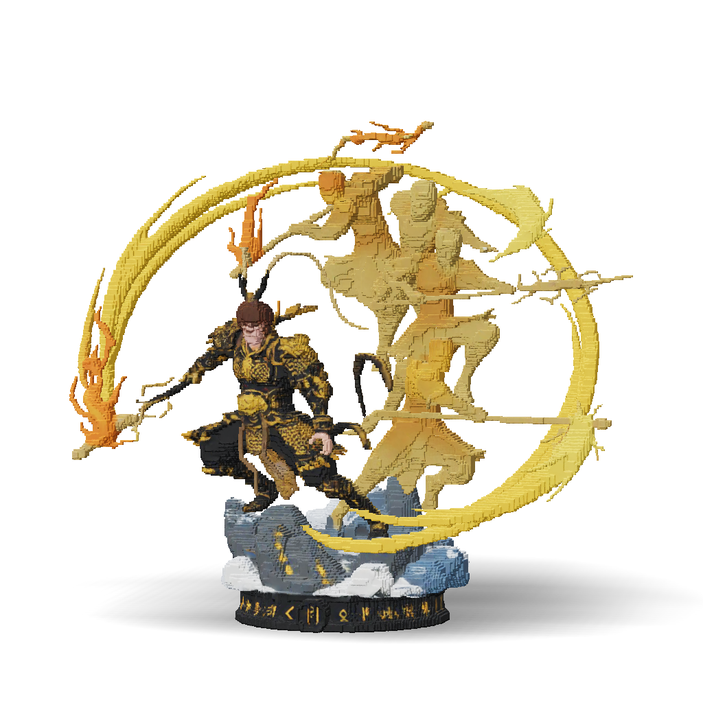 3D Model: fiery golden armored warrior with flaming weapon and circular ...