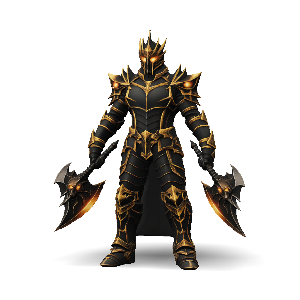 3D Model: full body armored knight in black and gold ornate armor with ...