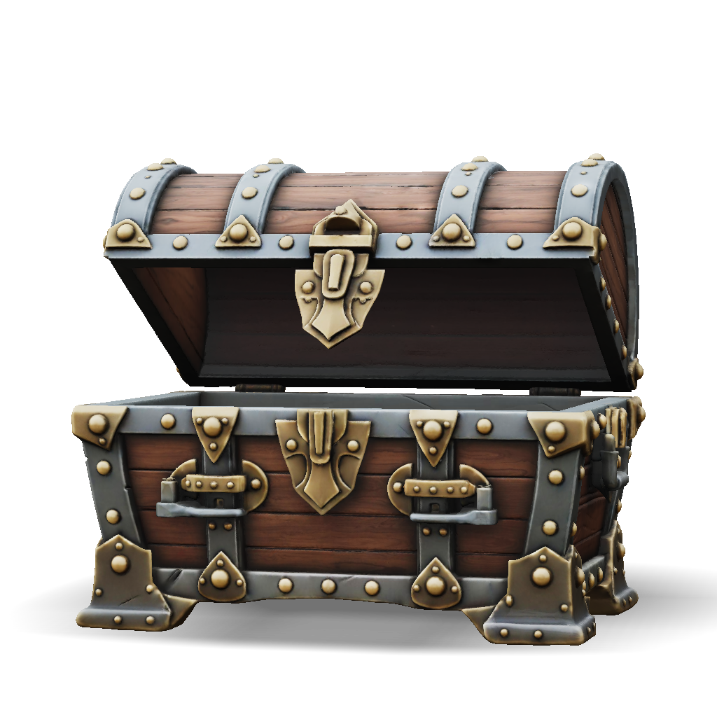 3D Model: wooden treasure chest with metal bands and brass rivets ...