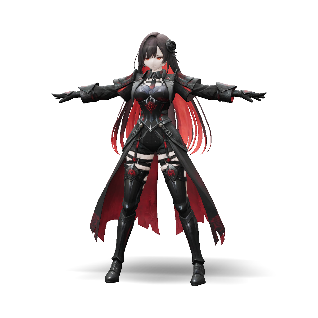 3D Model: armored female character in black and red gothic armor with ...