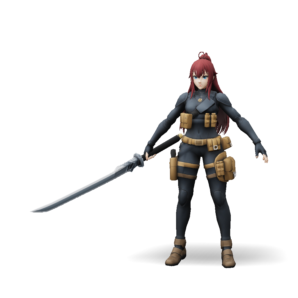 3D Model: armored female warrior with black sci fi suit wielding a red ...