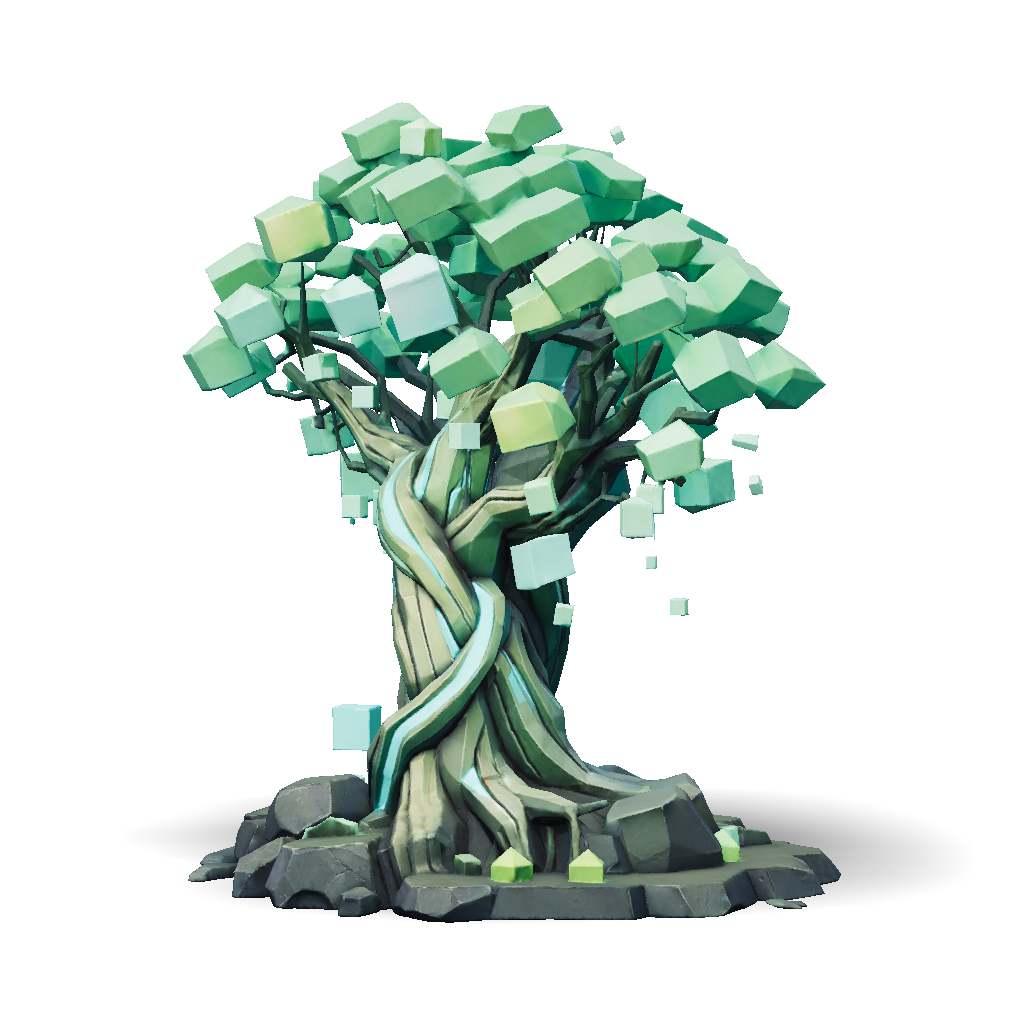 Cubic Tree Model 3D Model: glowing cubic leaf tree with neon cyan and green accents ...