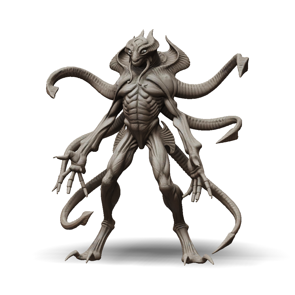 3D Model: demon creature with tentacles clawed hands and muscular ...
