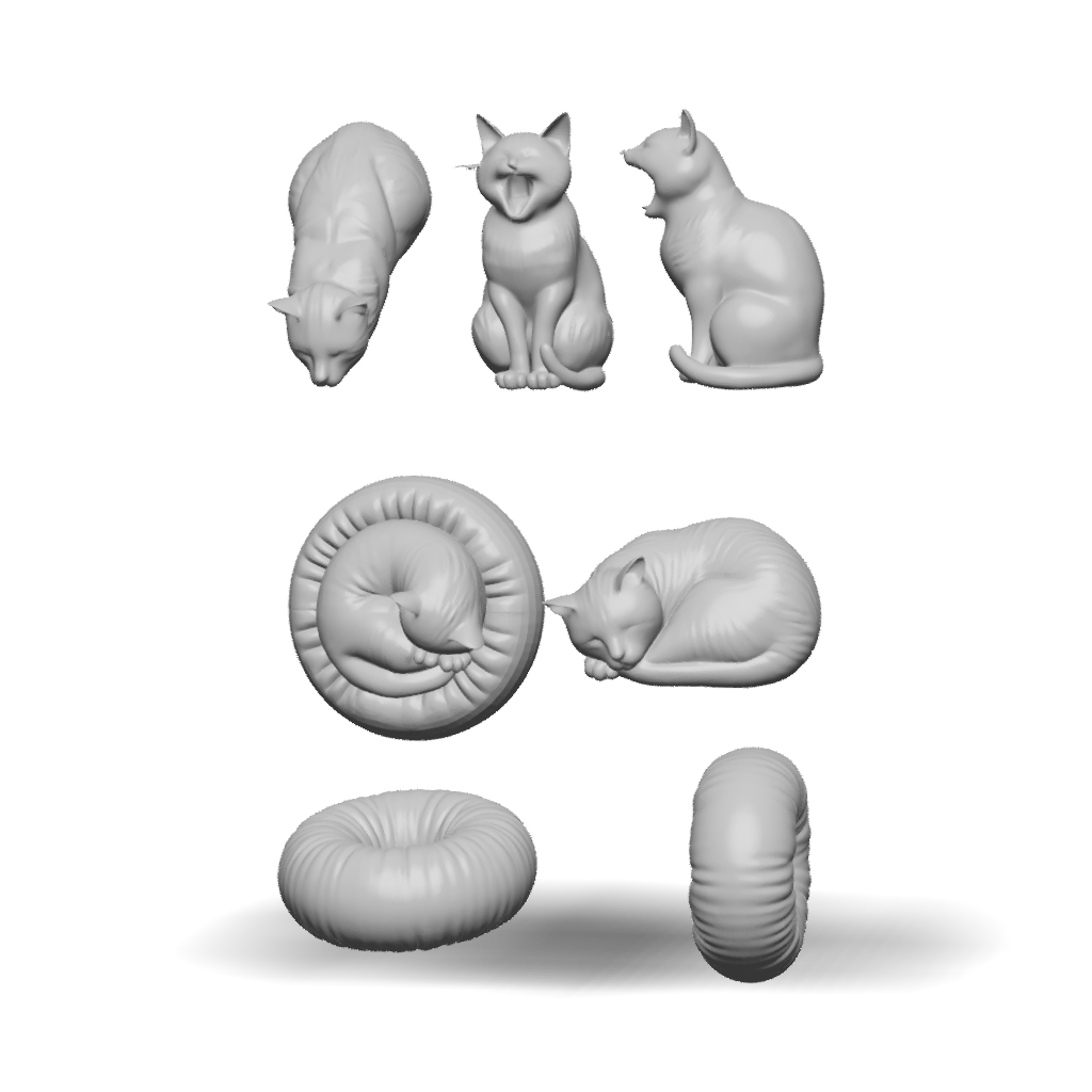 3D Model: cat reference sheet showing top front side views and sleeping ...