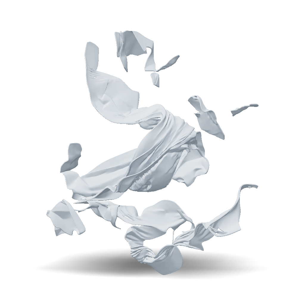 3D Model: white fabric sculpture with flowing folds in an abstract form