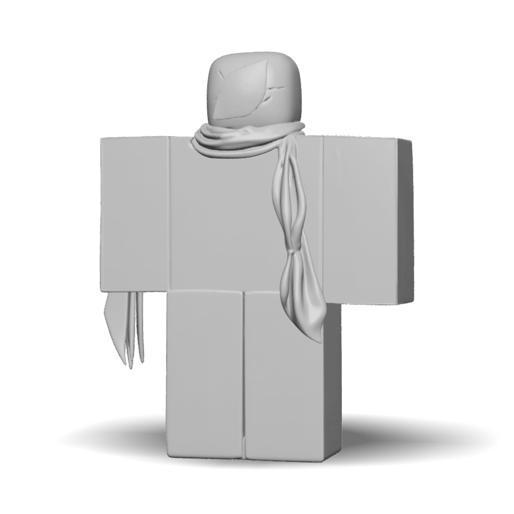 3D Model: blocky humanoid character with scarf and rounded head