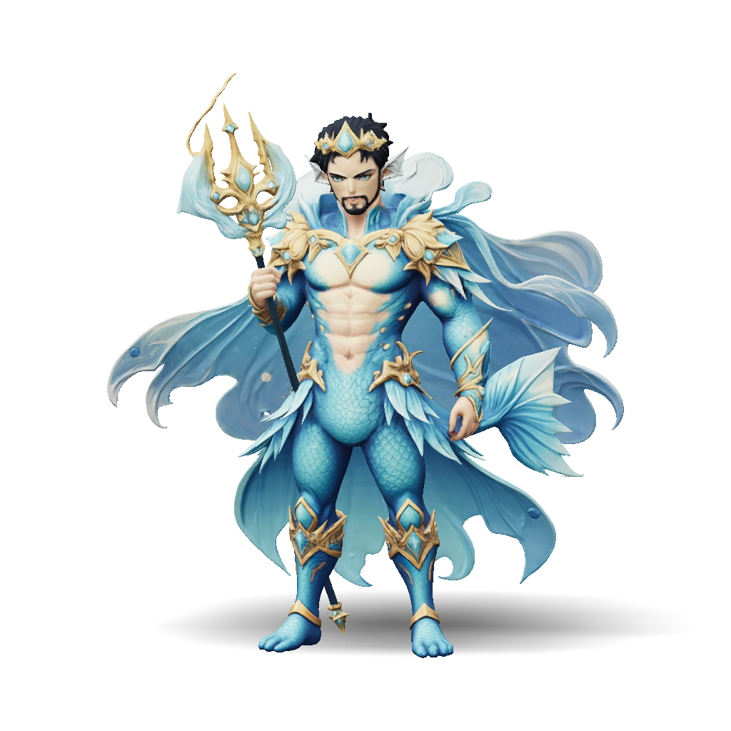 3D Model: blue armored fantasy warrior with trident gold ornaments and ...
