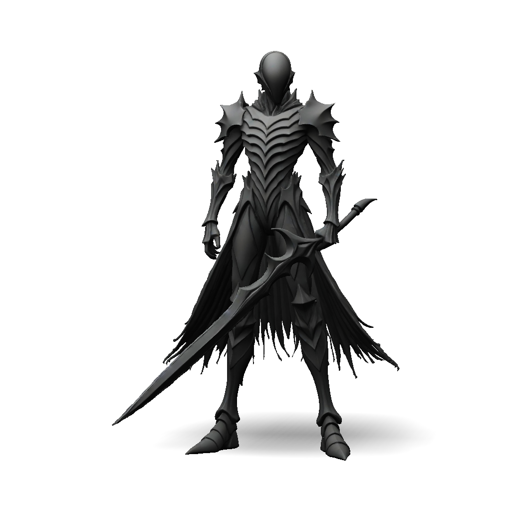 3D Model: dark armored knight with a large ornate sword in black spiked ...