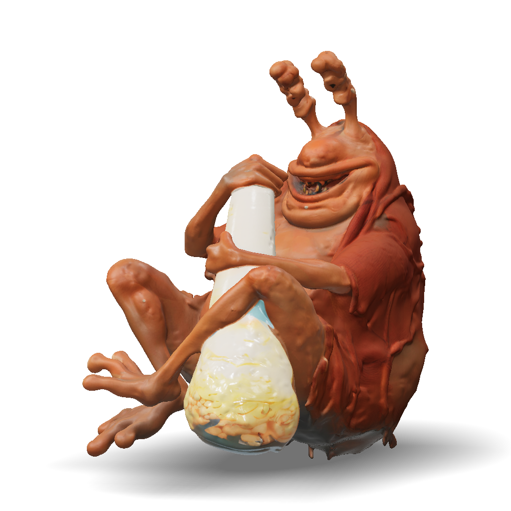 3D Model: alien creature with eye stalks holding a bone clay textured ...