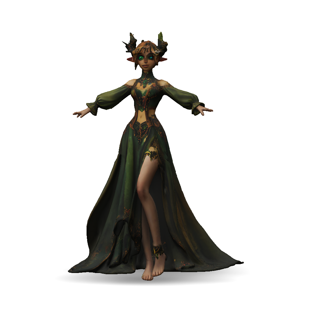 3D Model: elven princess fantasy character wearing emerald green gown ...