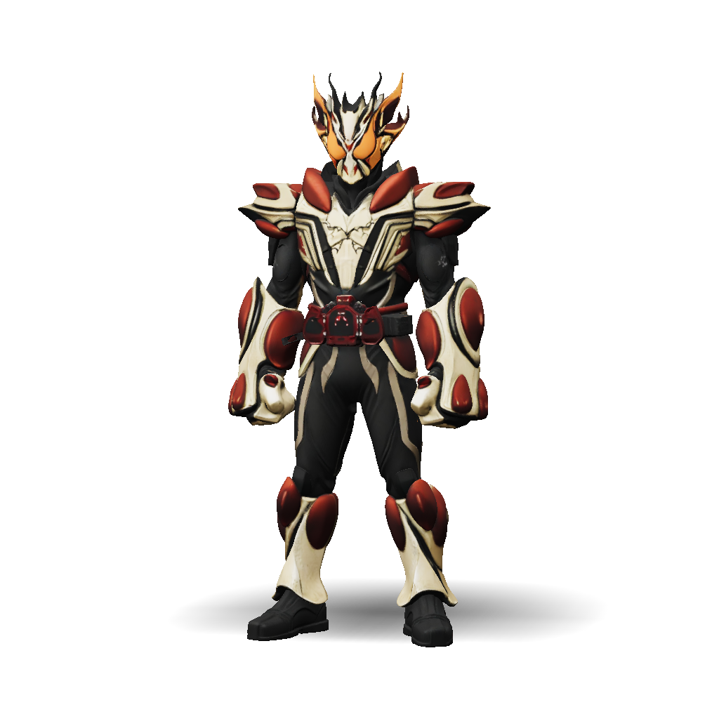 3D Model: fiery armored warrior with ornate cream armor and red accents