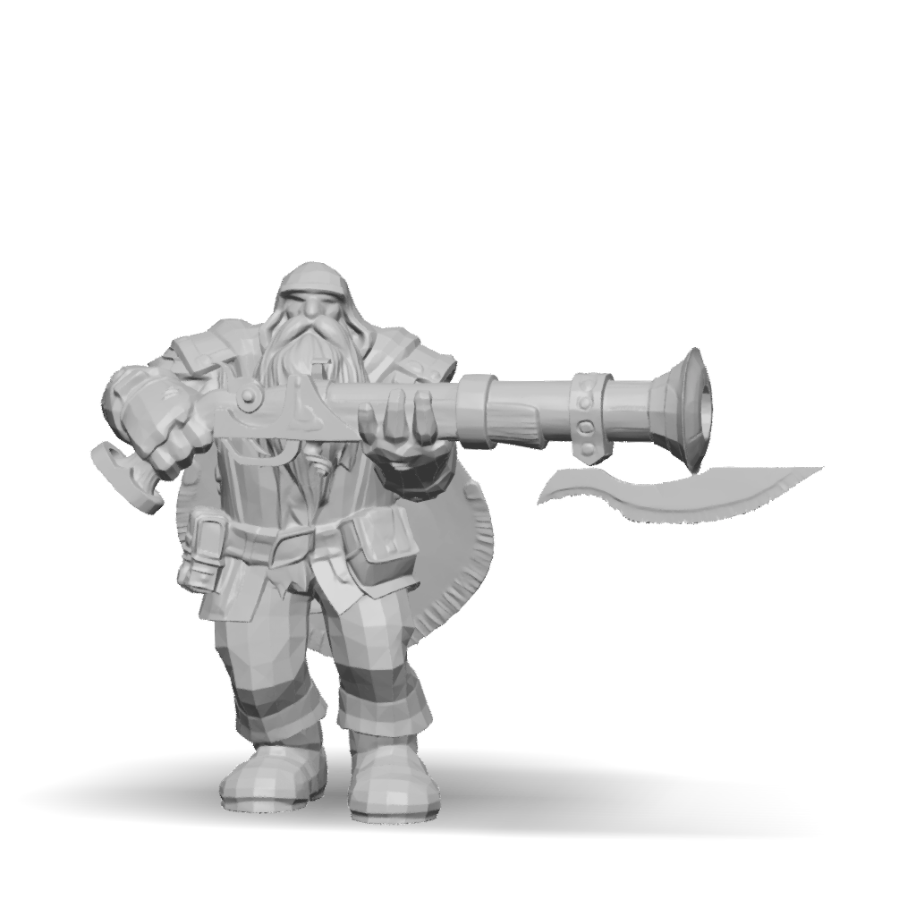 3D Model: dwarf warrior character with large steampunk rifle brown ...