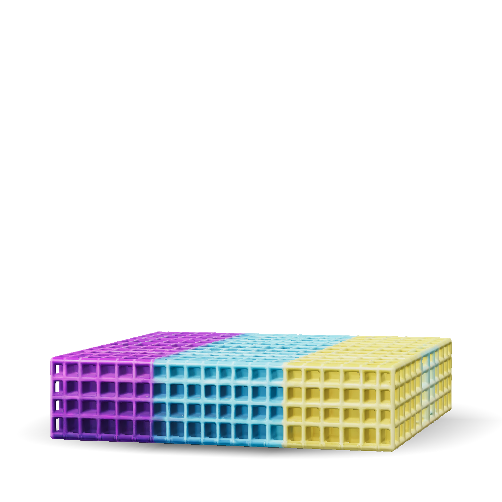 3D Model: three color plastic grid block stack with purple blue and ...