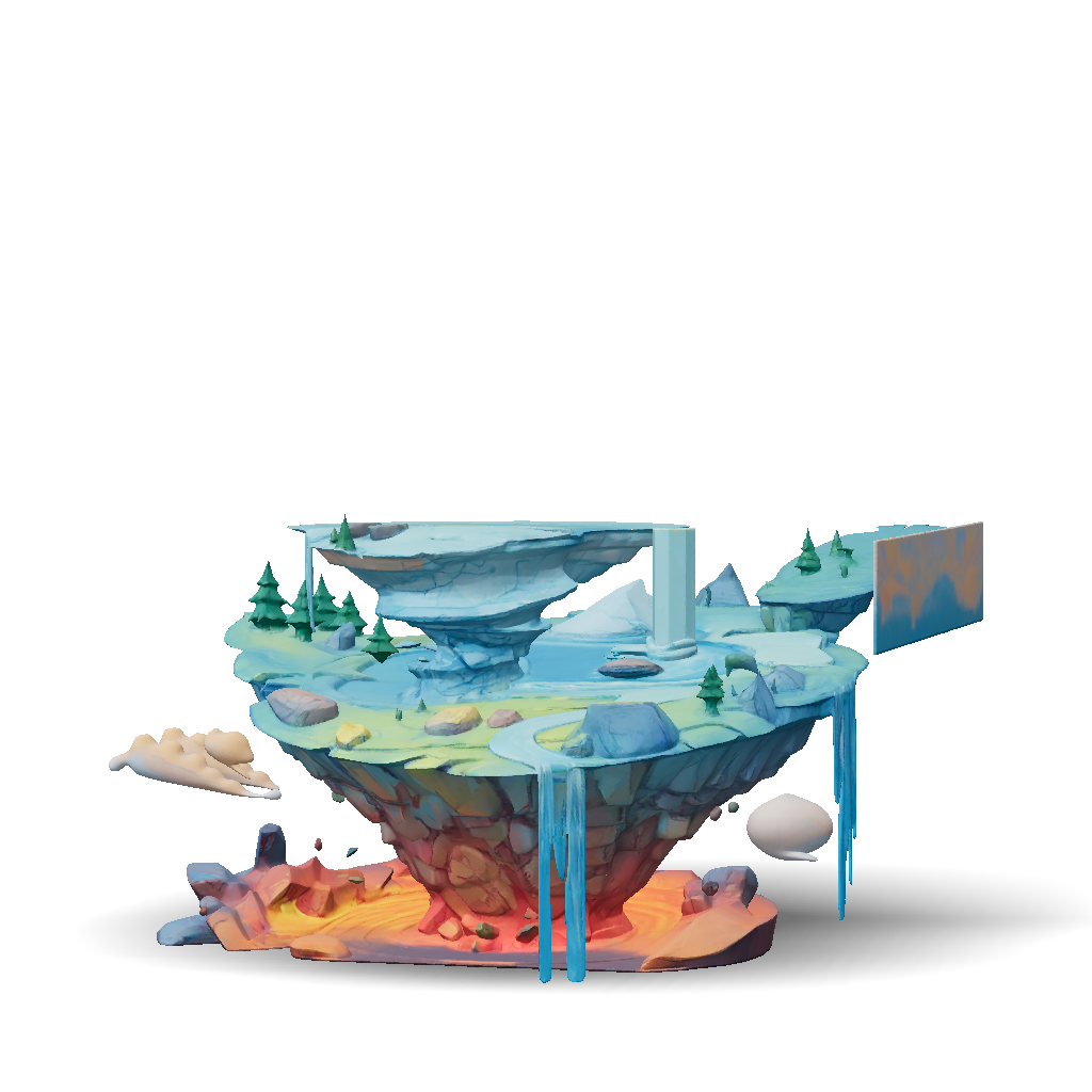 3D Model: Floating island with lava core green terrain waterfalls and ...