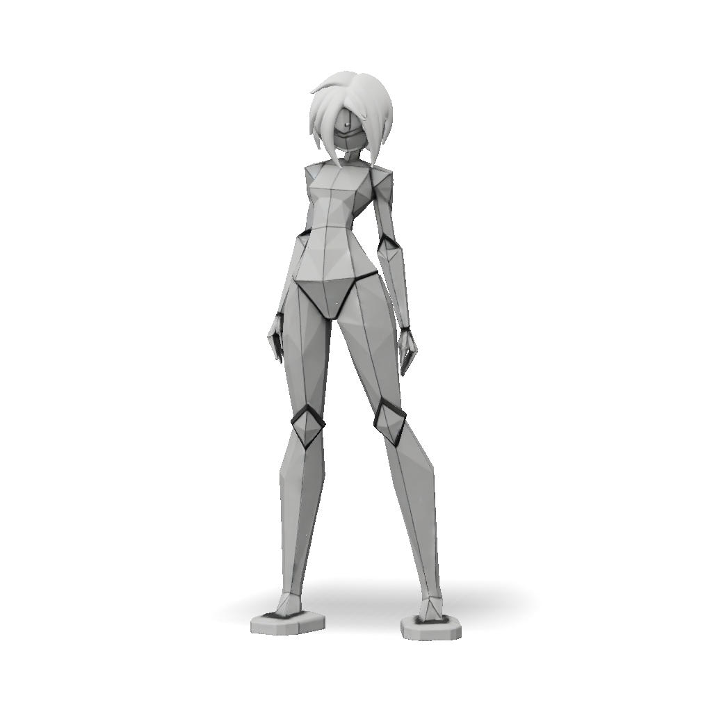 3D Model: geometric white humanoid figure with black seam lines and ...