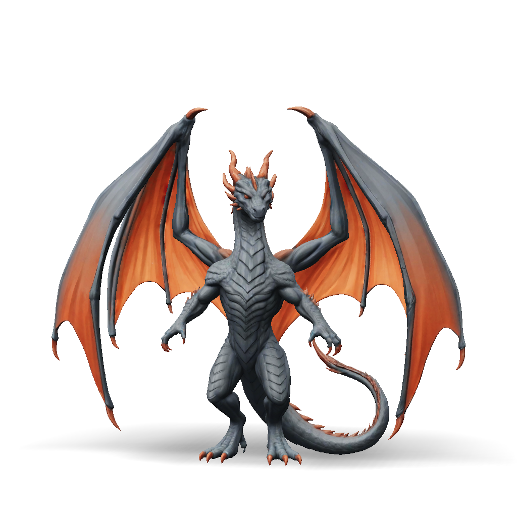 3D Model: gray dragon with orange wings fantasy creature model with ...
