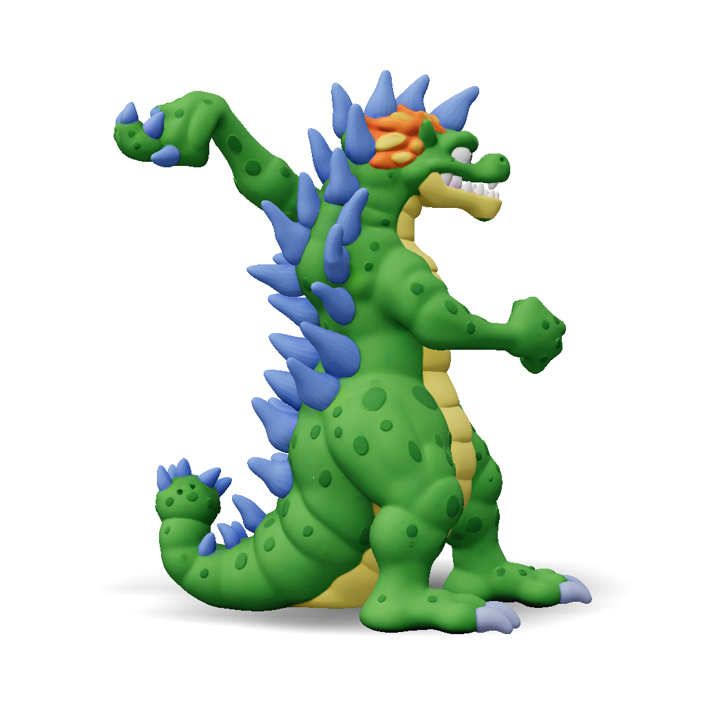 3D Model: green dinosaur with spiky shell and orange underside stylized ...