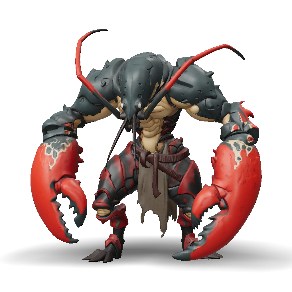 3D Model: crab claw humanoid monster with bulky dark body and red ...