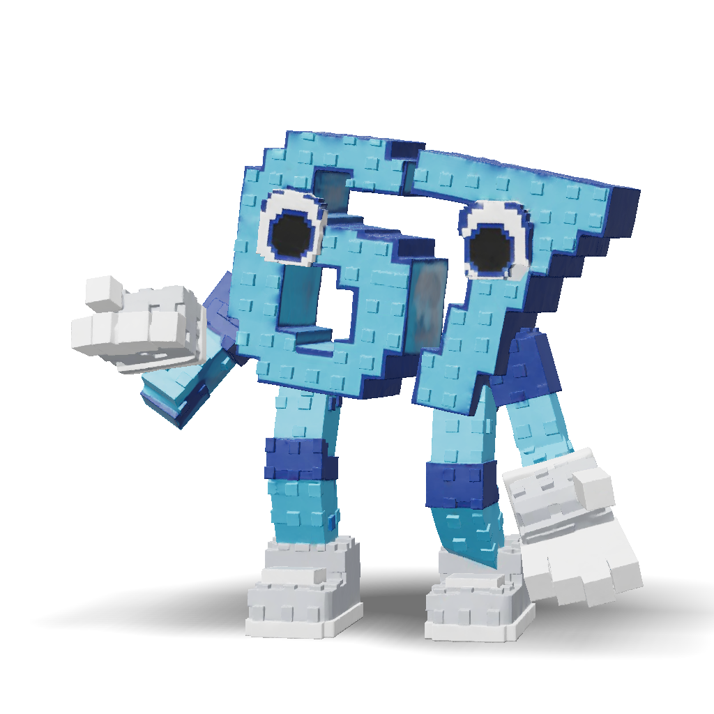 3D Model: blue voxel lego block character with white eyes gray shoes ...