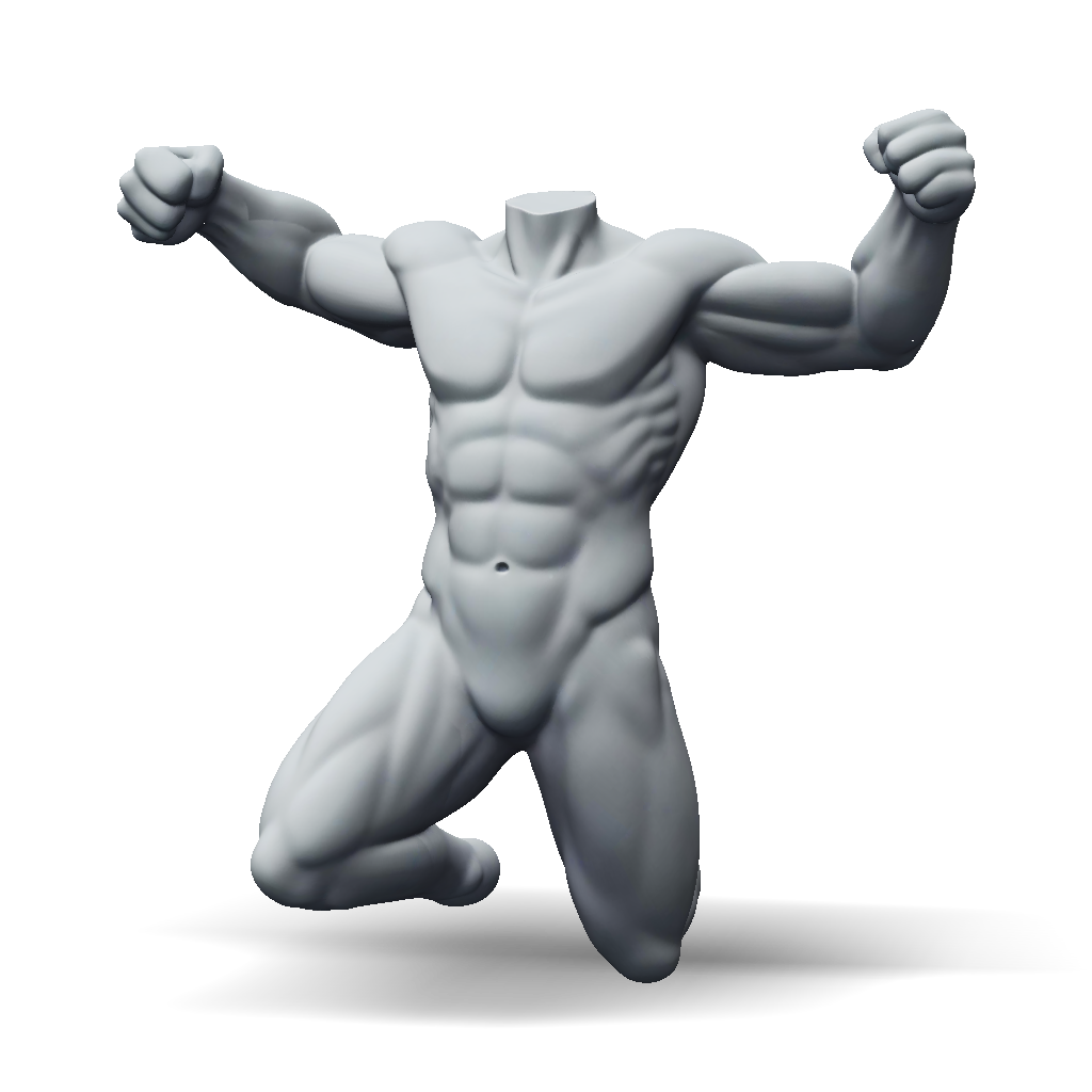 3D Model: muscular humanoid figure with exaggerated anatomy gray ...