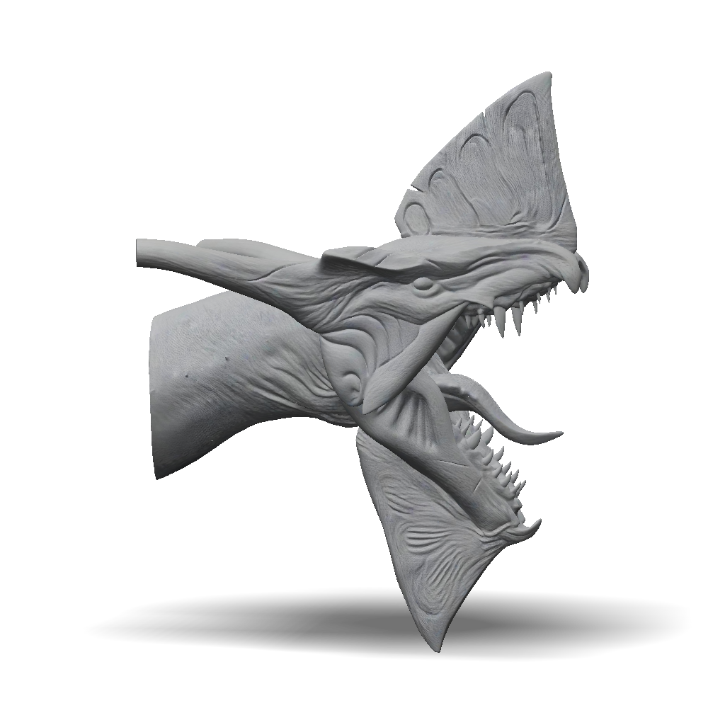 3D Model: dragon head creature with textured scales sharp teeth and ...