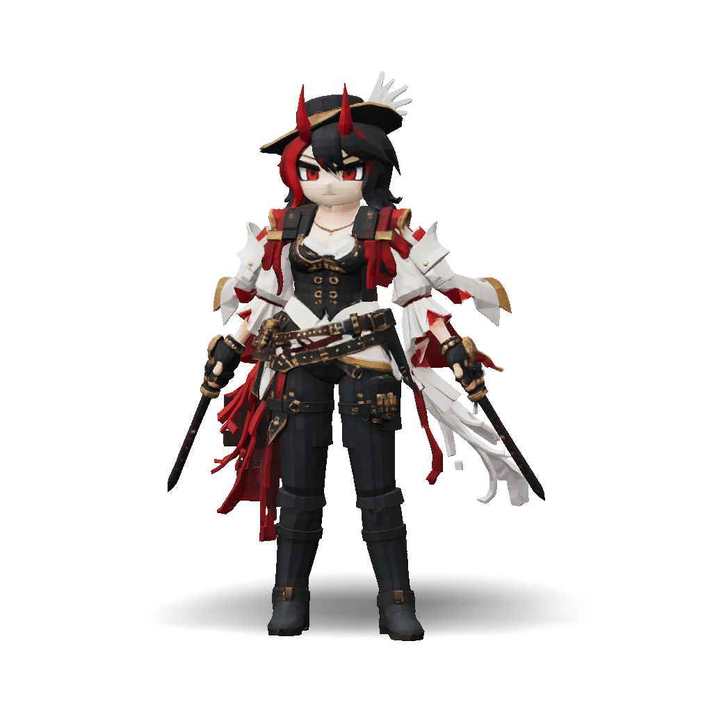 3D Model: armored female warrior with red and black outfit gold accents ...