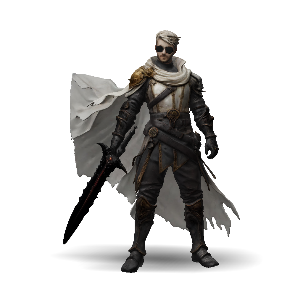 3D Model: armored knight with gold trim armor white cape and large dark ...