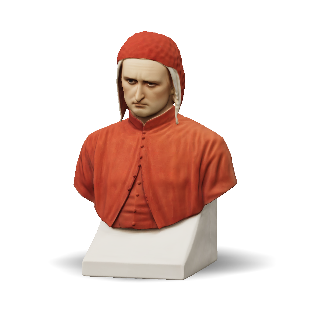 3D Model: red hooded cloak on bust sculpture with beige base fabric texture