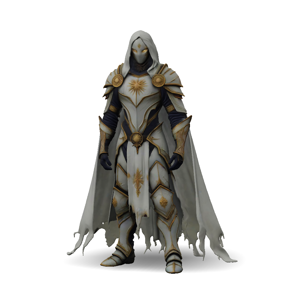 3D Model: ornate armored knight in white and gold armor with cape and ...