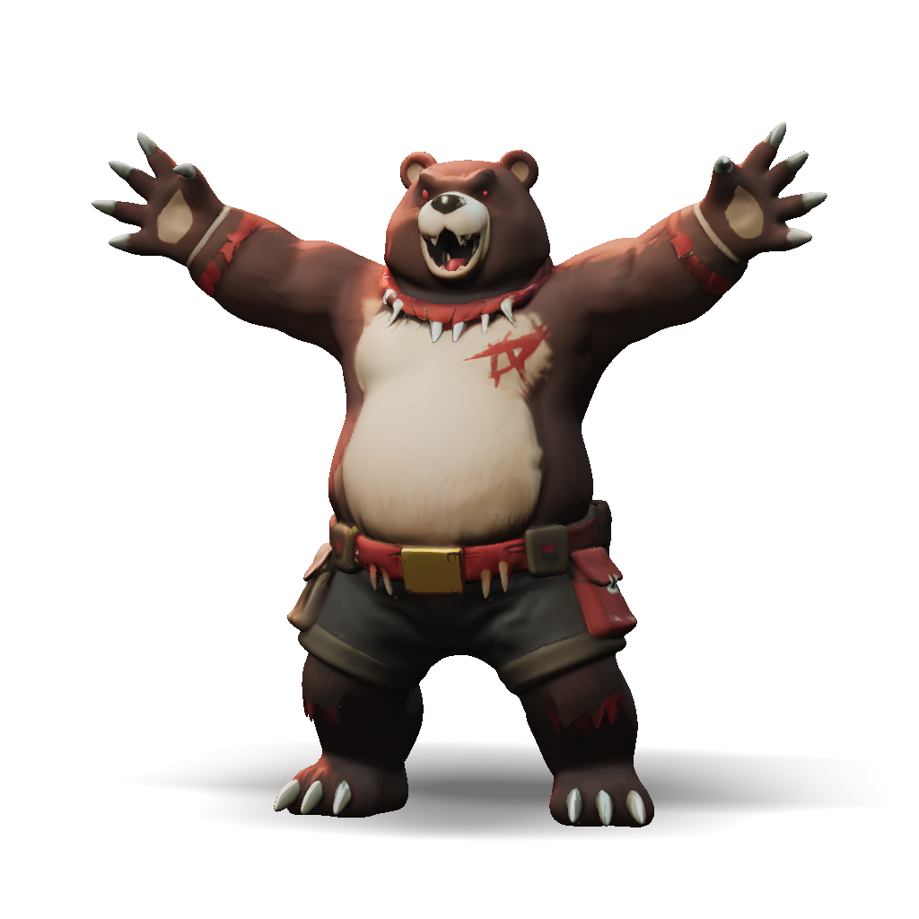 Red Bear Unity Model 3D Model: bear character with red star tattoo spikes rugged gear brown ...