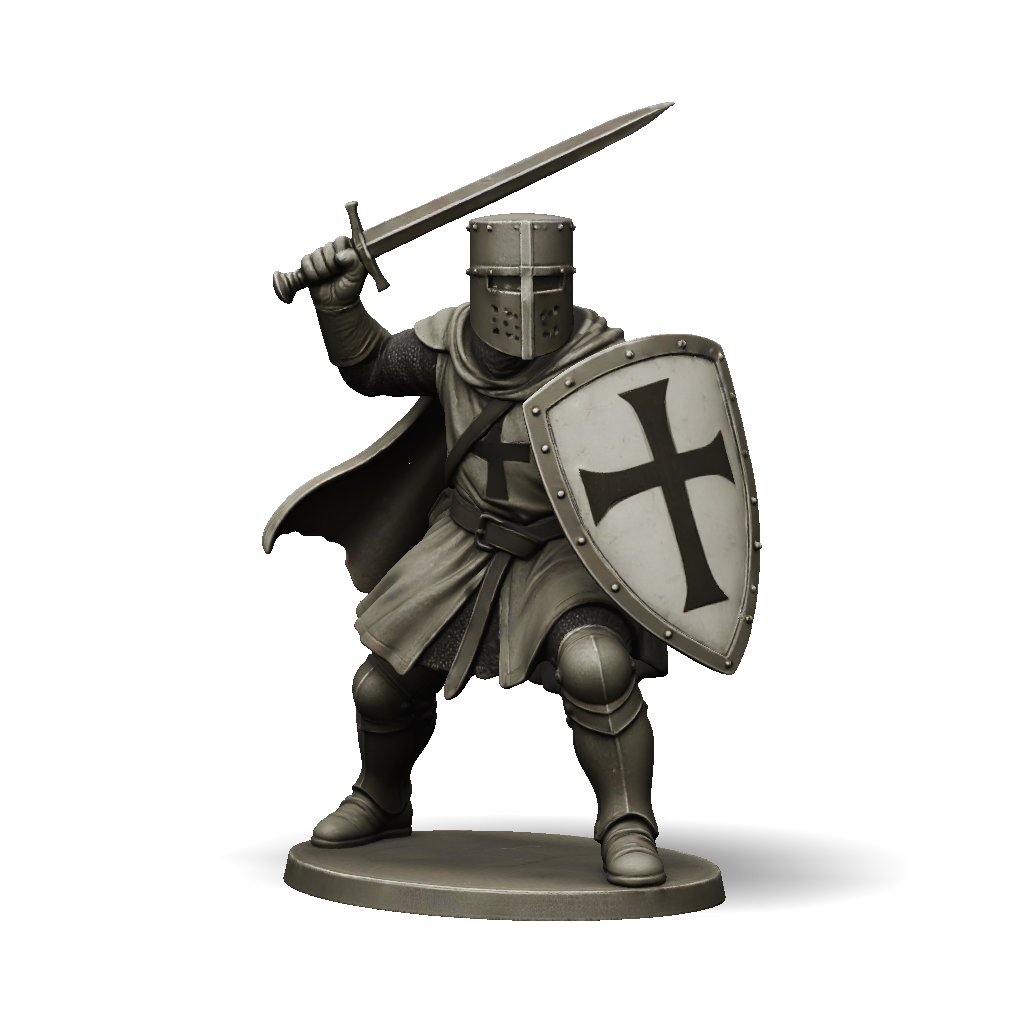 3D Model: medieval knight with sword and shield armored warrior in gray ...