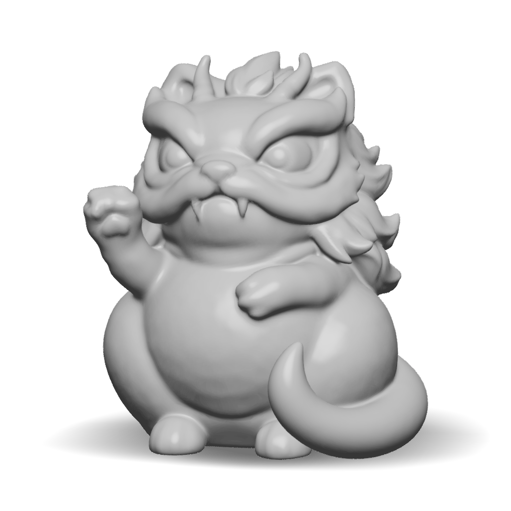 3D Model: pink fluffy dragon creature with horns cute big eyes and ...