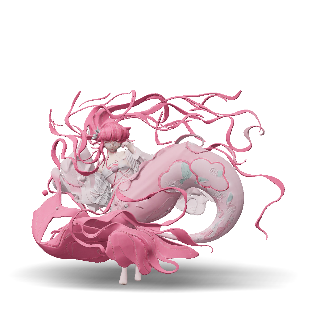 3D Model: pink mermaid character with long flowing hair and ornate ...