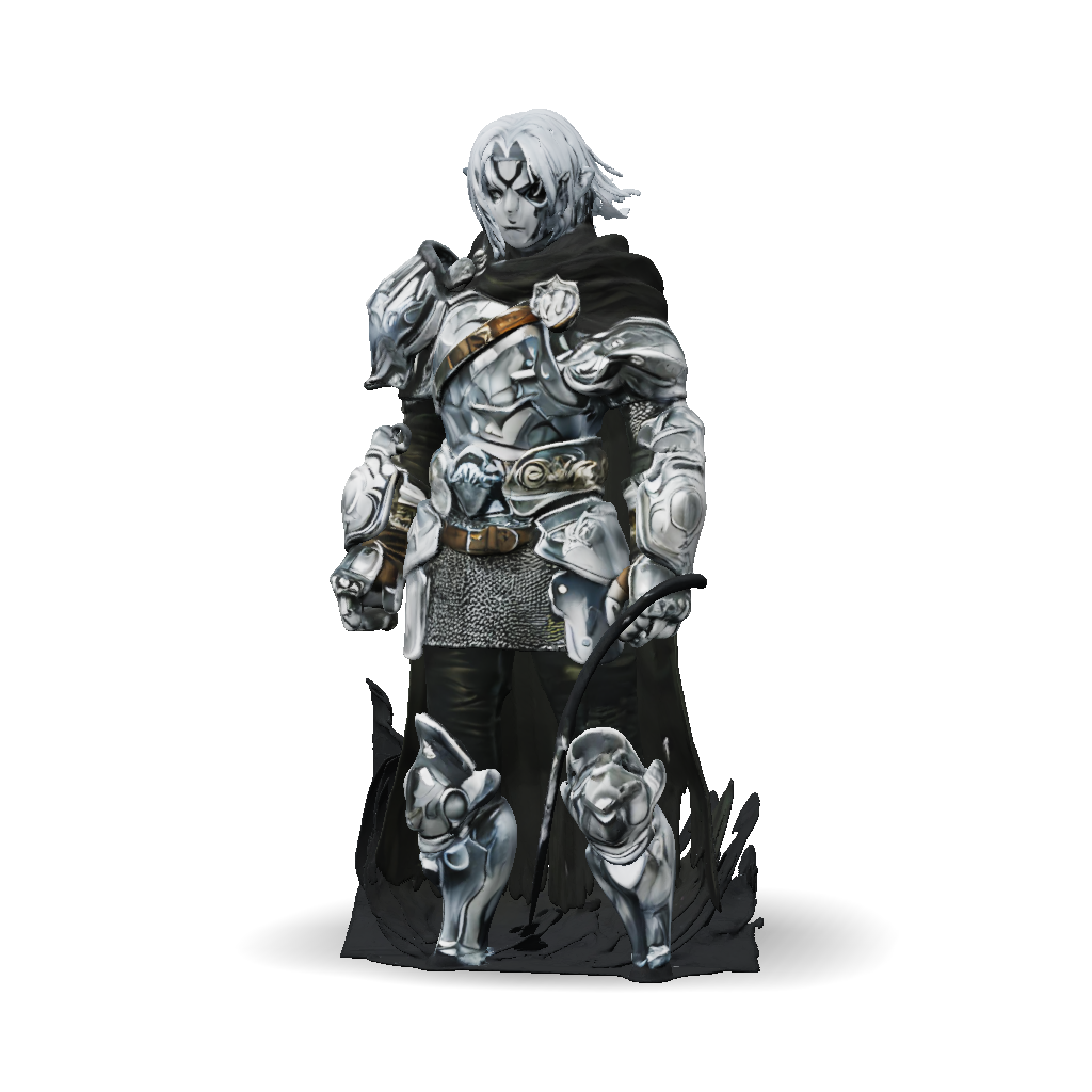 3D Model: Armored fantasy knight in heavy silver plate armor with ...
